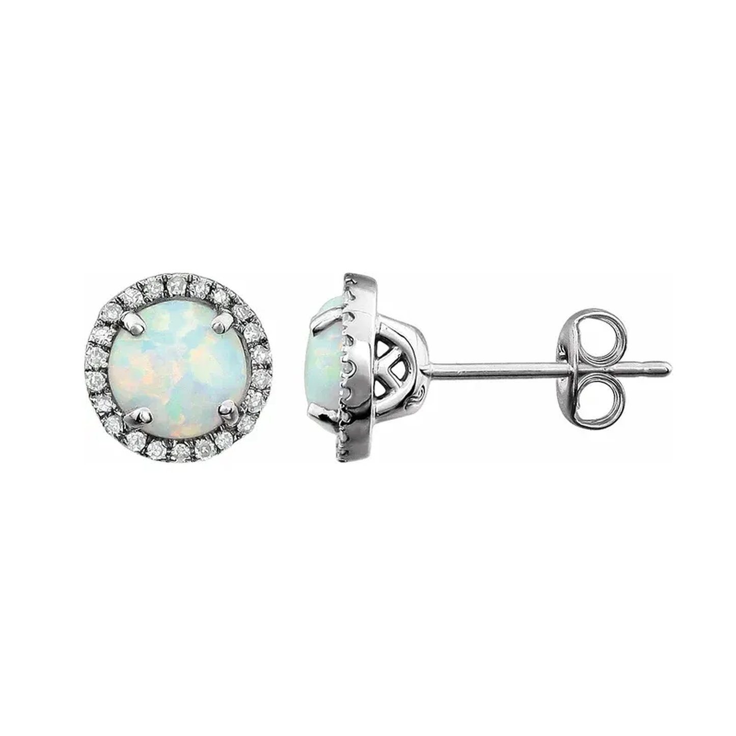 October Birthstone Halo Stud Earrings - Lab-Grown Opal and Lab-Grown Diamond