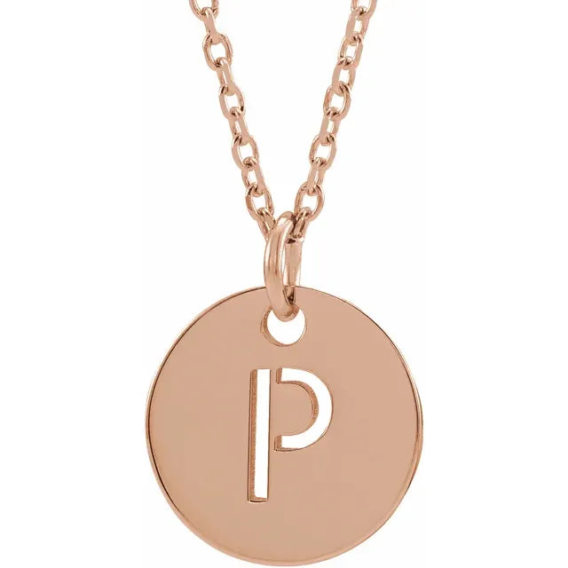 Initial disc necklace letter P in rose-gold finish