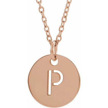 Initial disc necklace letter P in rose-gold finish