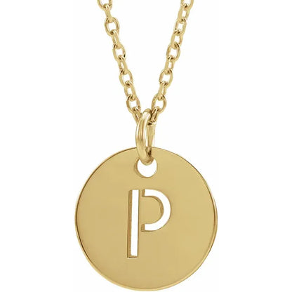 Initial disc necklace letter P in yellow-gold finish