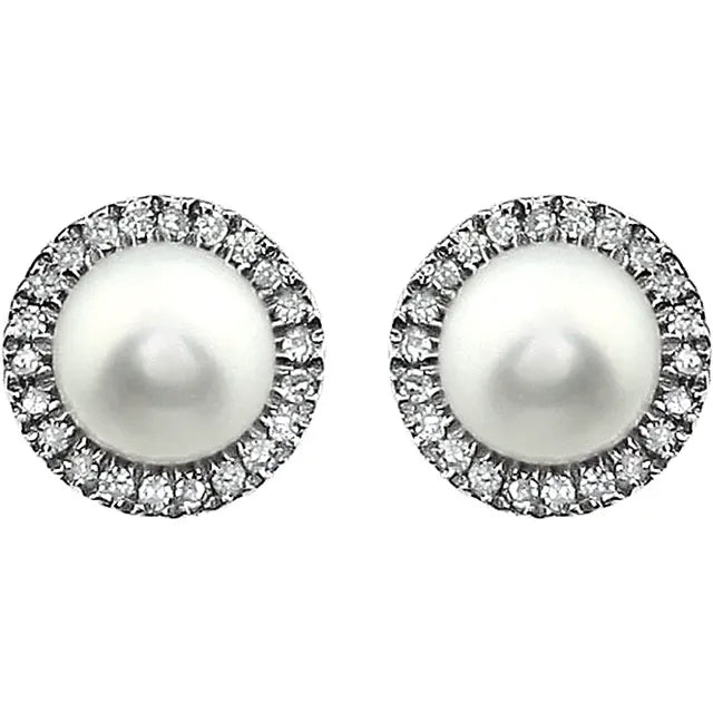 June Birthstone Halo Stud Earrings - Freshwater Pearl and Lab-Grown Diamond