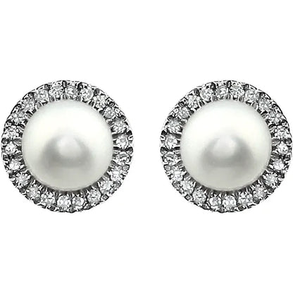 June Birthstone Halo Stud Earrings - Freshwater Pearl and Lab-Grown Diamond