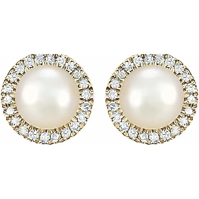June Birthstone Halo Stud Earrings - Freshwater Pearl and Lab-Grown Diamond