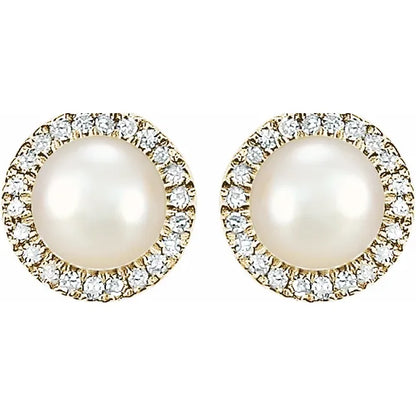 June Birthstone Halo Stud Earrings - Freshwater Pearl and Lab-Grown Diamond