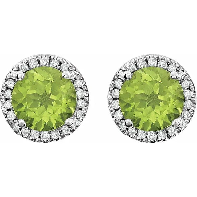 August Birthstone Halo Stud Earrings - Peridot and Lab-Grown Diamond