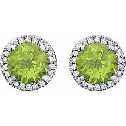 August Birthstone Halo Stud Earrings - Peridot and Lab-Grown Diamond