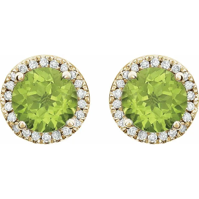 August Birthstone Halo Stud Earrings - Peridot and Lab-Grown Diamond