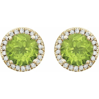 August Birthstone Halo Stud Earrings - Peridot and Lab-Grown Diamond