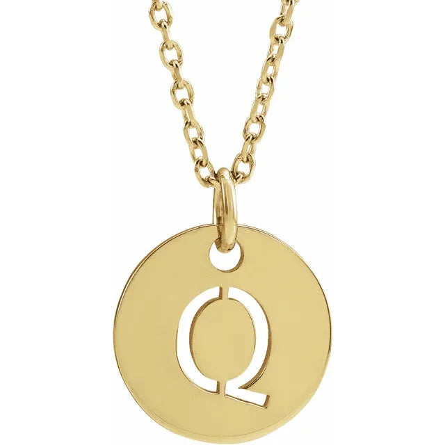 Initial disc necklace letter Q in yellow-gold finish
