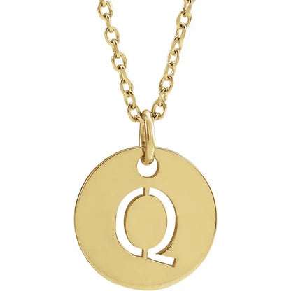 Initial disc necklace letter Q in yellow-gold finish
