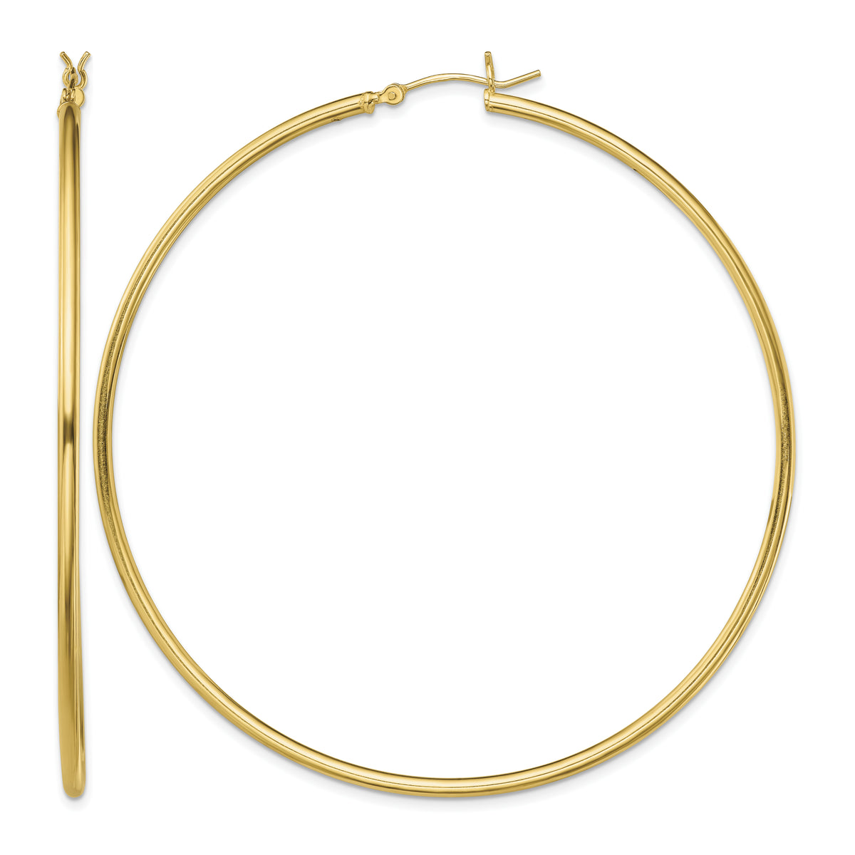 Classic 2mm gold-tone sterling silver hoop earrings, 70 mm — hero view