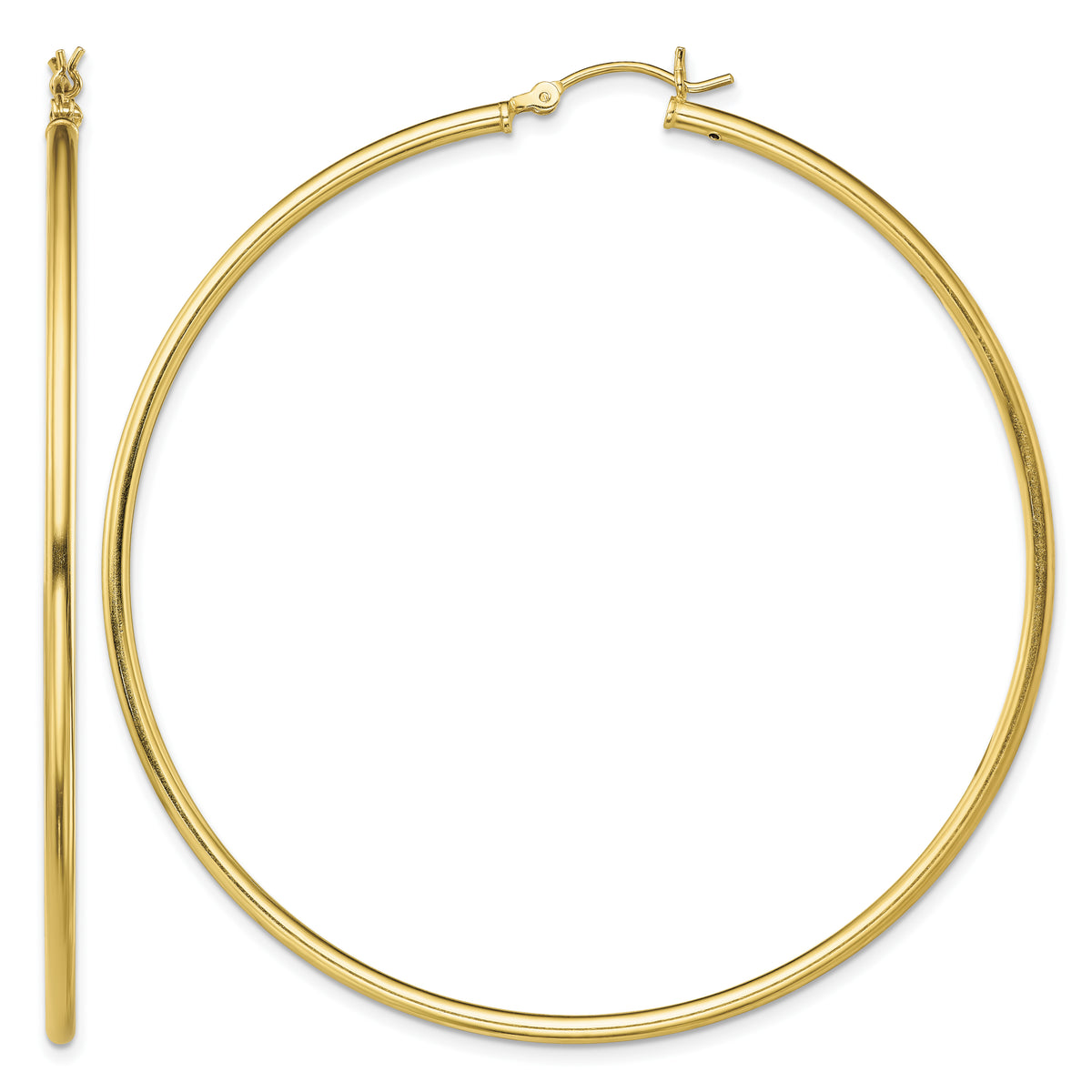 Classic 2mm gold-tone sterling silver hoop earrings, 65 mm — hero view