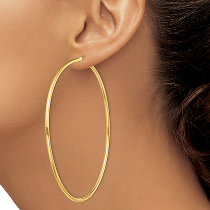 Classic 2mm gold-tone sterling silver hoop earrings, 80 mm — lifestyle view