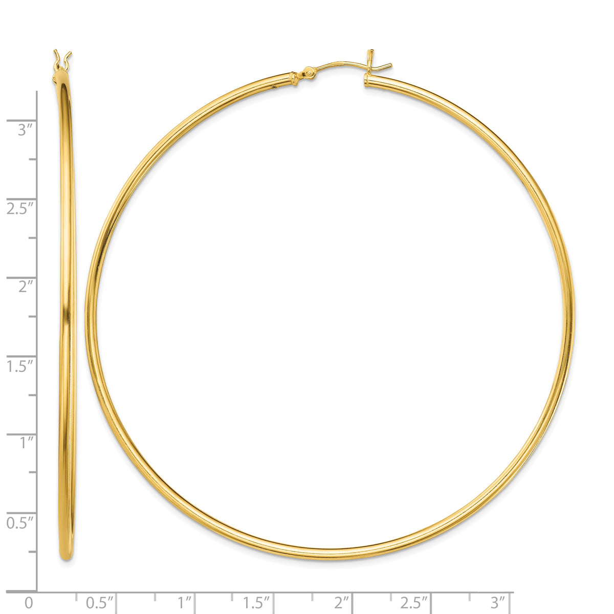Classic 2mm gold-tone sterling silver hoop earrings, 80 mm — measurement guide
