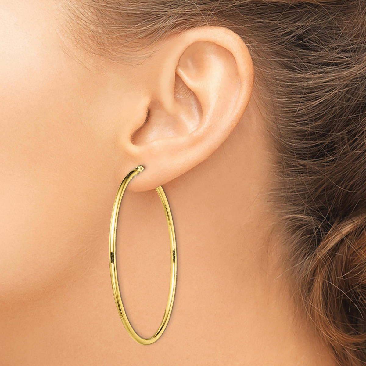 Classic 2mm gold-tone sterling silver hoop earrings, 55 mm — lifestyle view