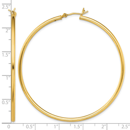 Classic 2mm gold-tone sterling silver hoop earrings, 55 mm — measurement guide
