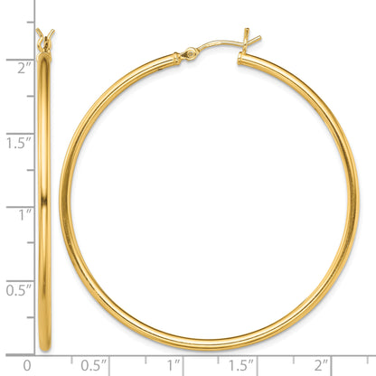 Classic 2mm gold-tone sterling silver hoop earrings, 50 mm — measurement guide