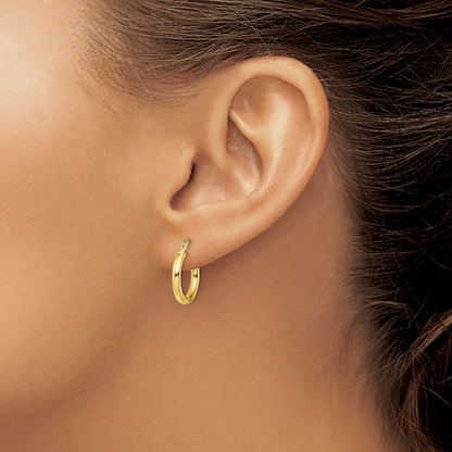 Classic 2mm gold-tone sterling silver hoop earrings, 14 mm — lifestyle view