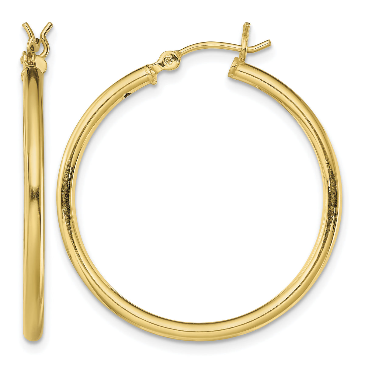 Classic 2mm gold-tone sterling silver hoop earrings, 30 mm — hero view