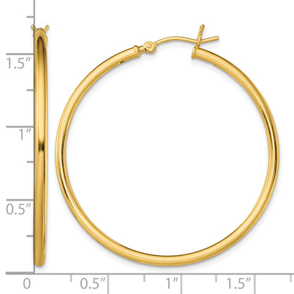 Classic 2mm gold-tone sterling silver hoop earrings, 40 mm — measurement guide