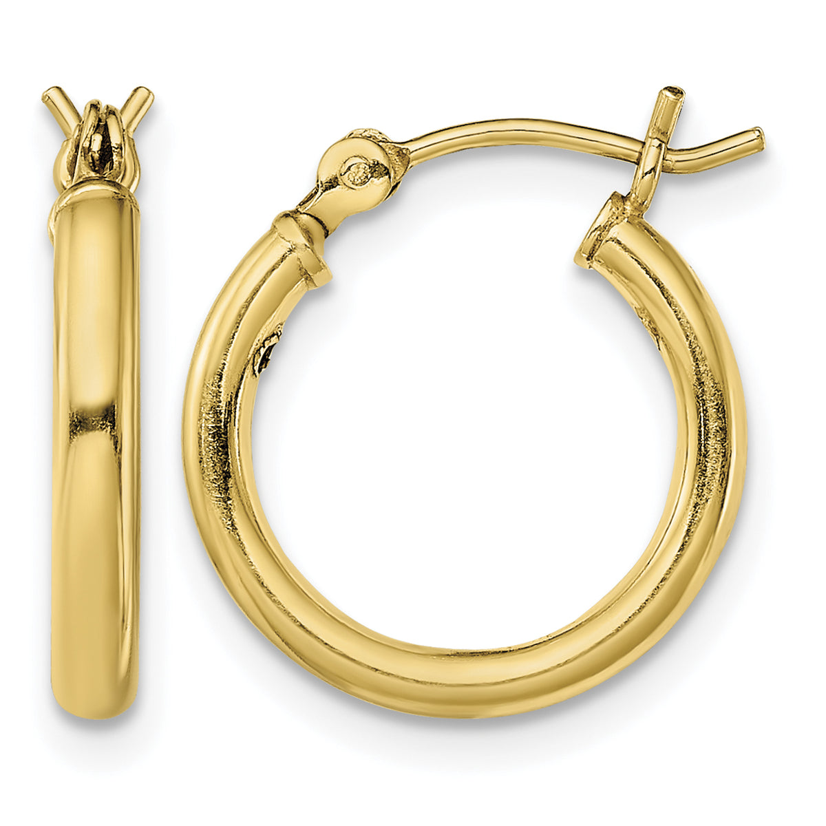 Classic 2mm gold-tone sterling silver hoop earrings, 15 mm — hero view
