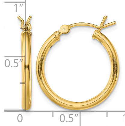 Classic 2mm gold-tone sterling silver hoop earrings, 20 mm — measurement guide