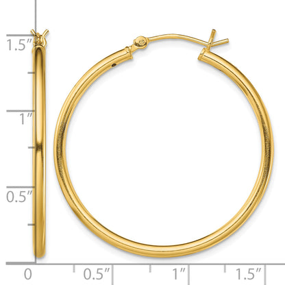 Classic 2mm gold-tone sterling silver hoop earrings, 35 mm — measurement guide