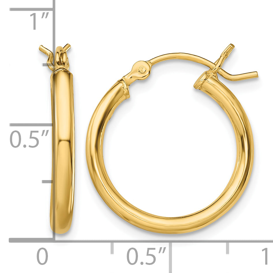 Classic 2mm gold-tone sterling silver hoop earrings, 18 mm — measurement guide
