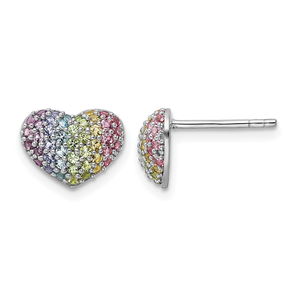 Children’s Multicolor Crystal Heart Earrings larger front and side view