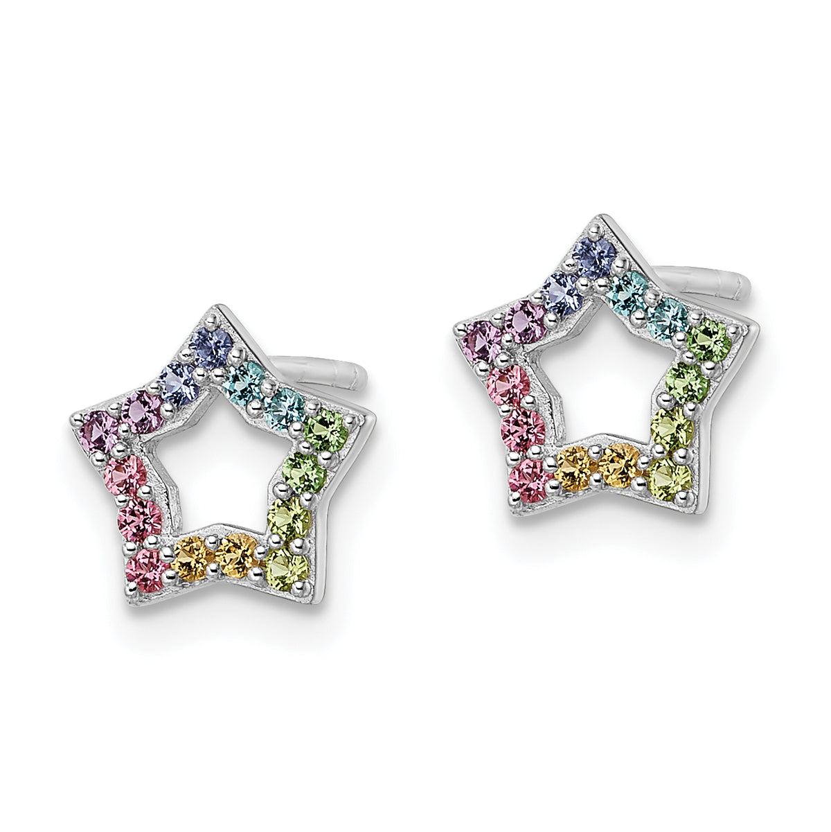 Sterling Silver Multicolor Crystal Star Earrings pair view