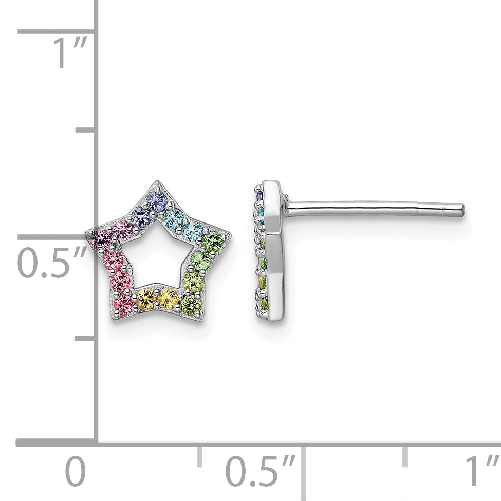 Sterling Silver Multicolor Crystal Star Earrings measurement guide
