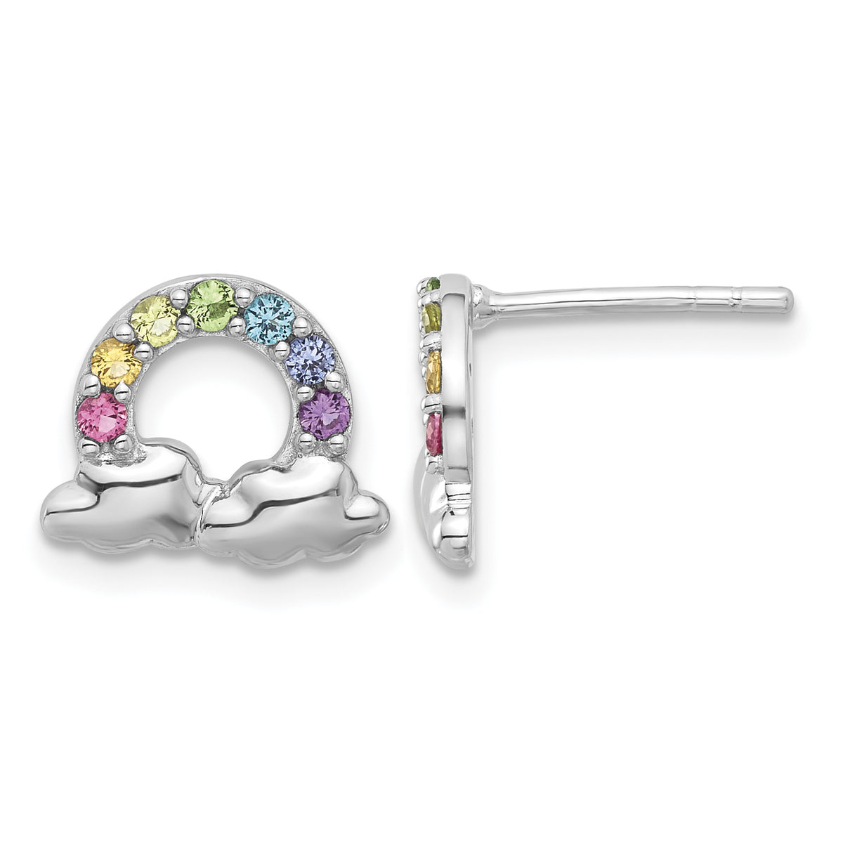 Children’s Crystal Rainbow and Cloud Earrings front and side view