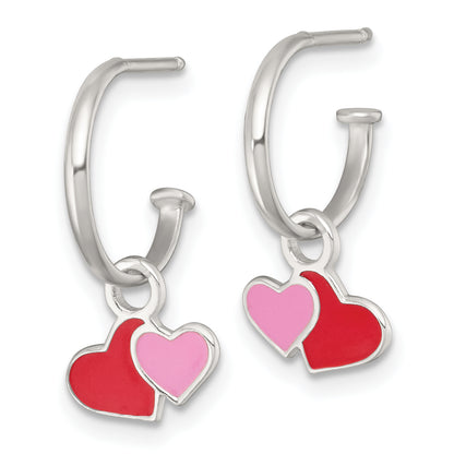 Children’s Red and Pink Enamel Heart Hoop Earrings pair view