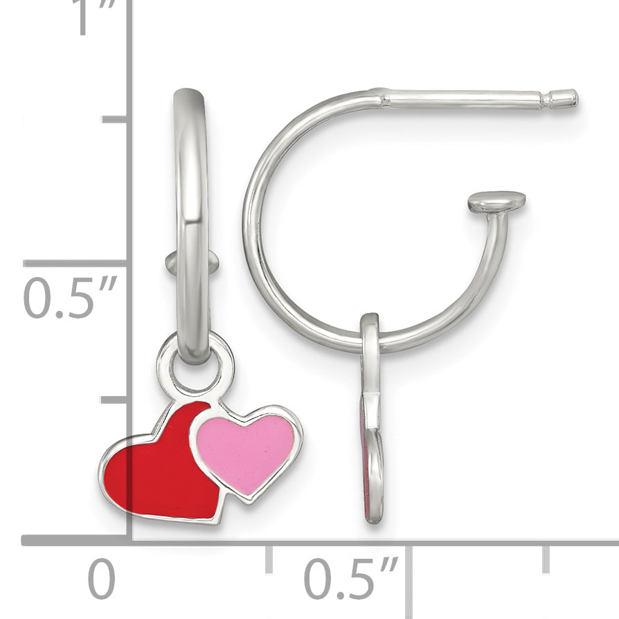 Children’s Red and Pink Enamel Heart Hoop Earrings measurement guide