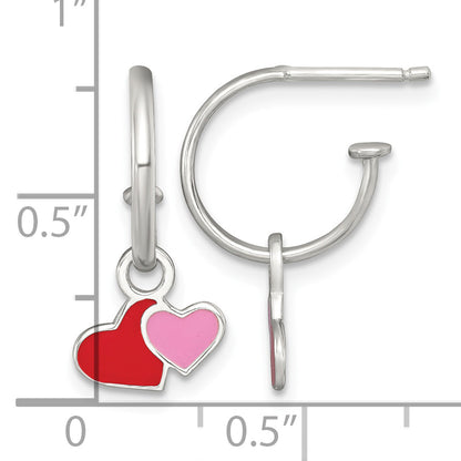 Children’s Red and Pink Enamel Heart Hoop Earrings measurement guide