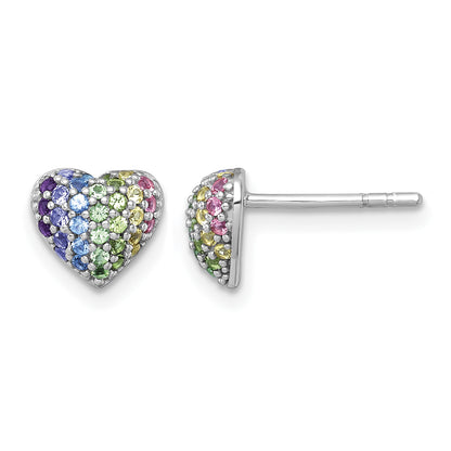 Children’s Multicolor Crystal Heart Earrings petite front and side view