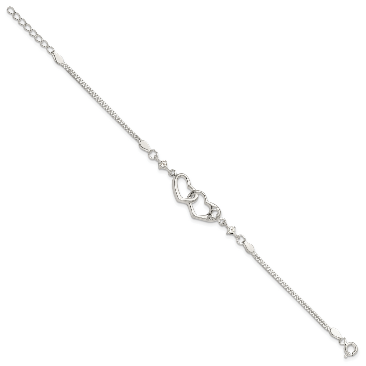 Sterling silver interlocking heart bracelet full length view