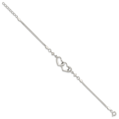 Sterling silver interlocking heart bracelet full length view