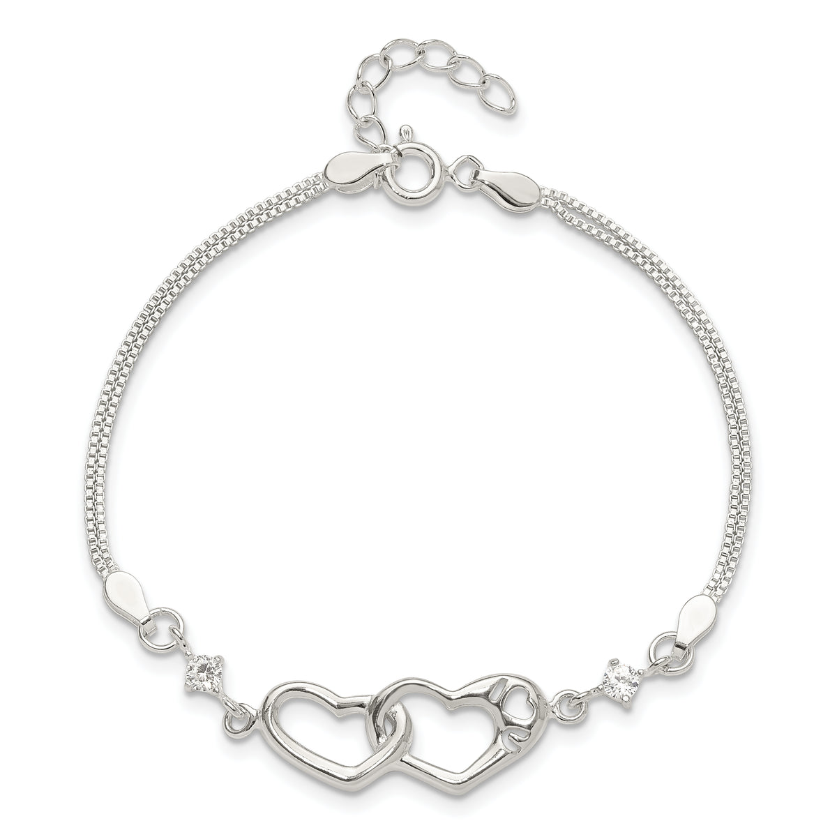 Sterling silver interlocking heart bracelet clasp and extender view