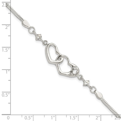 Sterling silver CZ interlocking heart bracelet measurement guide