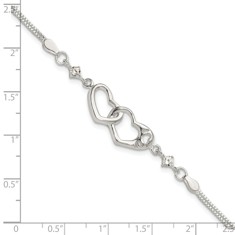 Sterling silver CZ interlocking heart bracelet measurement guide