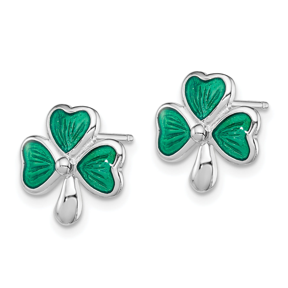 Children’s Green Enamel Shamrock Earrings pair view