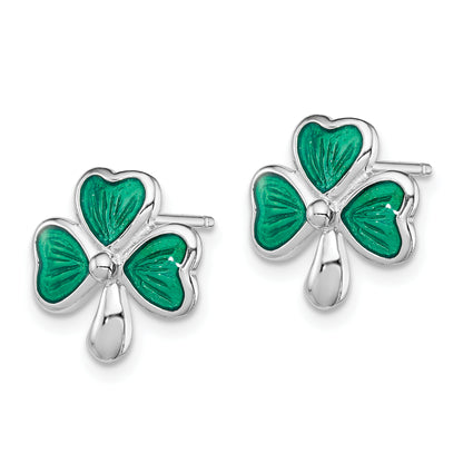 Children’s Green Enamel Shamrock Earrings pair view