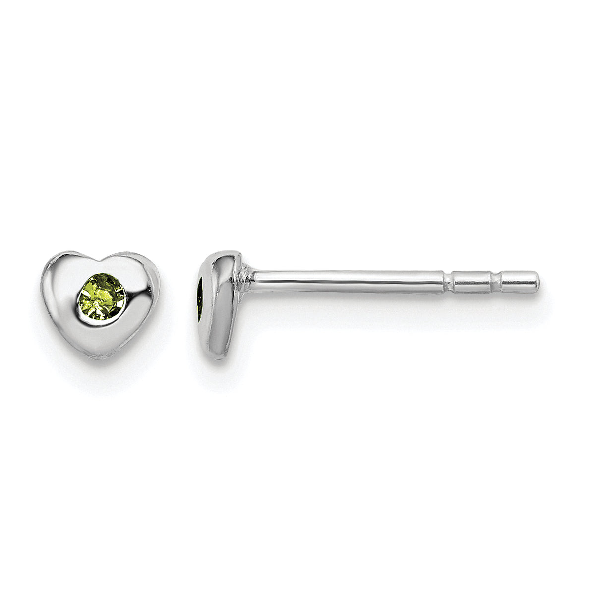 Children’s Birth-Month Crystal Heart Earrings August front and side view