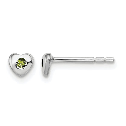 Children’s Birth-Month Crystal Heart Earrings August front and side view