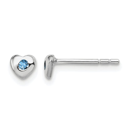 Children’s Birth-Month Crystal Heart Earrings December front and side view