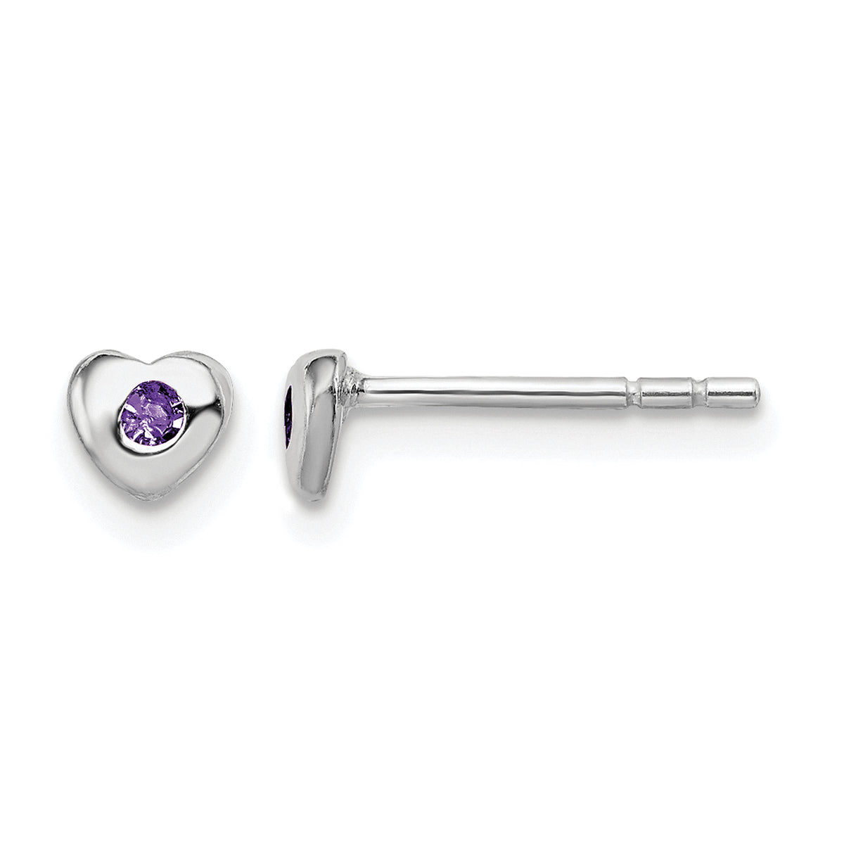 Children’s Birth-Month Crystal Heart Earrings February front and side view