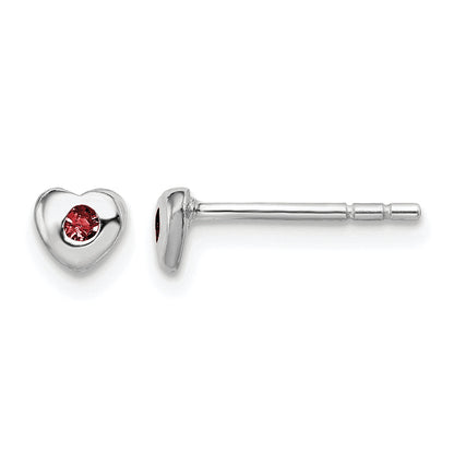 Children’s Birth-Month Crystal Heart Earrings January front and side view