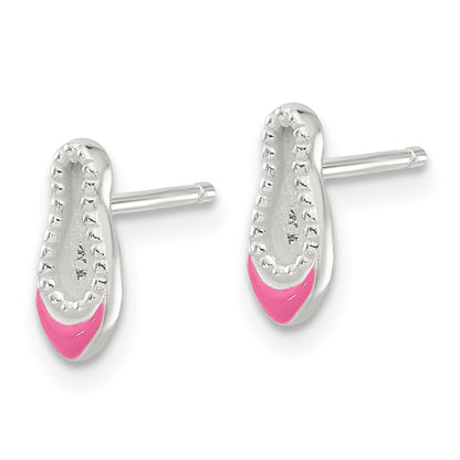Pair of pink enamel ballet slipper stud earrings