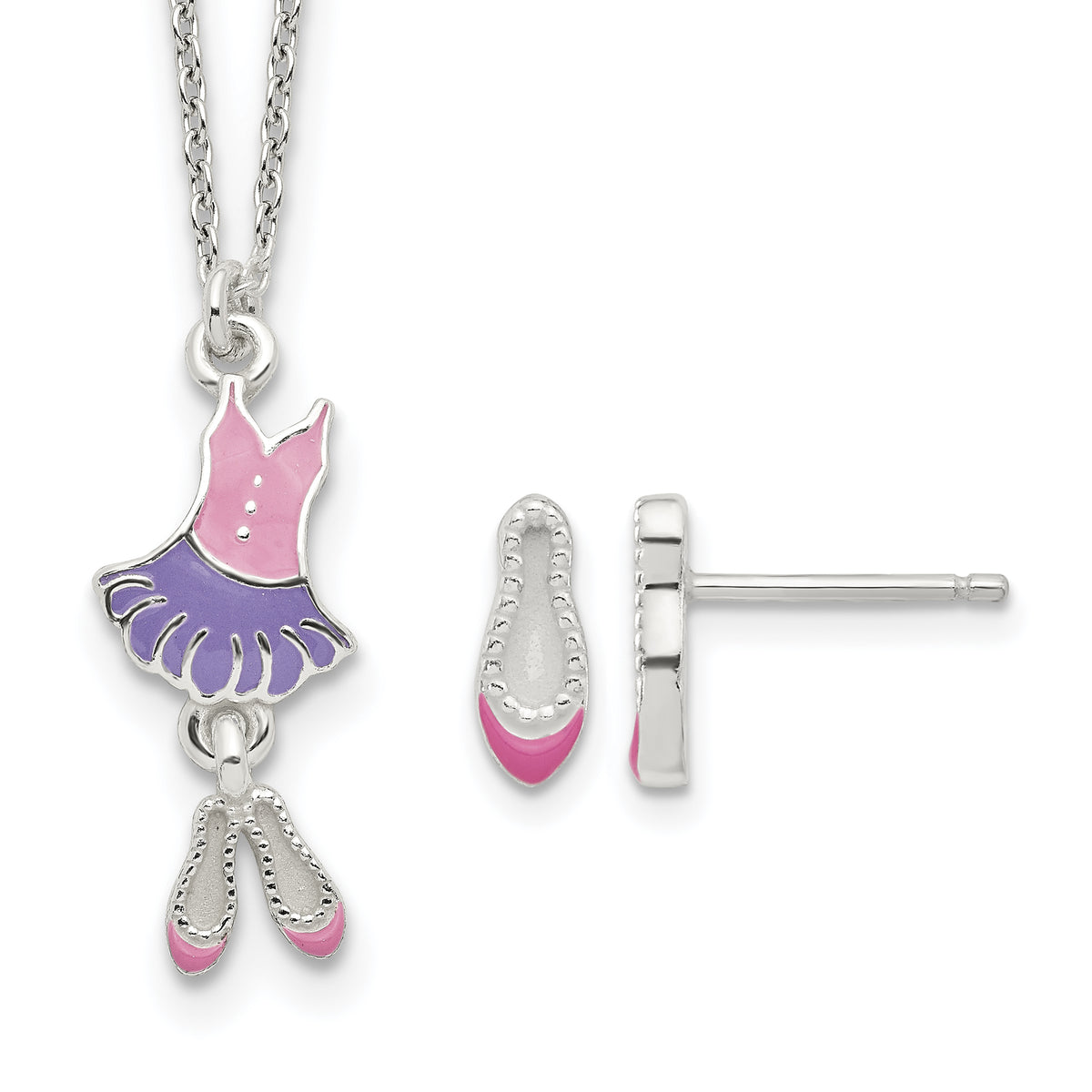 Children’s sterling silver ballerina necklace and ballet slipper earring set
